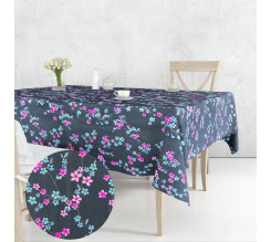 Ervi bavlněný ubrus na stůl obdélníkový/čtvercový - květ na šedém