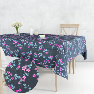 Ervi bavlněný ubrus na stůl obdélníkový/čtvercový -květ na šedém