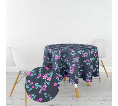 Ervi bavlněný ubrus na stůl kulatý - květ na šedém
