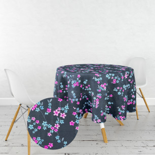 Ervi bavlněný ubrus na stůl kulatý- květ na šedém