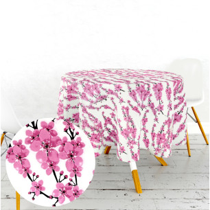 Ervi bavlněný ubrus na stůl kulatý- květy sakury