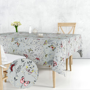 Ervi bavlněný ubrus na stůl obdélníkový/čtvercový - motýlcí na šedém