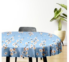 Ervi bavlněný ubrus na stůl oválný - květ jabloně na modrém