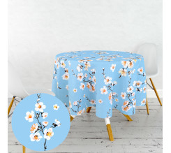 Ervi bavlněný ubrus na stůl kulatý - květ jabloně na modrém