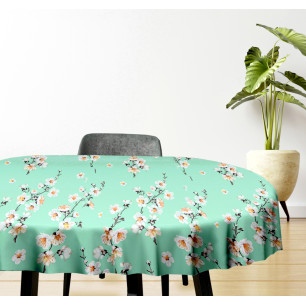 Ervi bavlněný ubrus na stůl oválný -  květ jabloně na zeleném