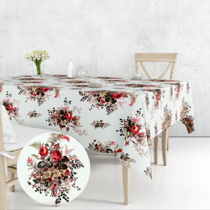 Ervi bavlněný ubrus na stůl obdélníkový/čtvercový -Růže a kapradí