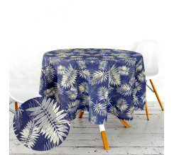 Ervi bavlněný ubrus na stůl kulatý/oválný - větvičky na modrém