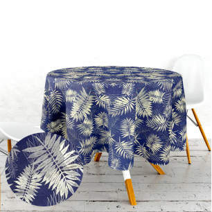 Ervi bavlněný ubrus na stůl kulatý/oválný -větvičky na modrém