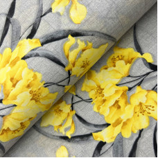 Ervi  bavlna š.240cm - žluté květy na šedém - 117374, metráž