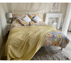 Pletená multifunkční deka-přehoz na postel- pastelová žlutá, 220x240 cm