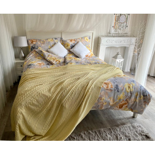 Pletená multifunkční deka-přehoz na postel- pastelová žlutá, 220x240 cm